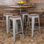 Flash Furniture Cierra 30" High Metal Indoor Bar Stool with Wood Seat in Silver - Stackable Set of 4