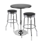 Winsome 3-Piece Summit Bar / Pub Table Round Top With 2 Swivel Stools, Black Finish