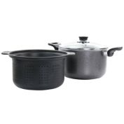 Oster Clairborne 3 Piece Aluminum Nonstick Pasta Pot with Lid in Charcoal Grey