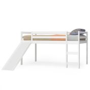 Slickblue Twin Size Low Sturdy Loft Bed with Slide Wood-White
