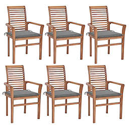 vidaXL Dining Chairs 6 pcs with Gray Cushions Solid Teak Wood