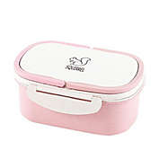Wheat Straw Two Layer With Handle Microwavable Bento Lunch Box 1000ML - Pink