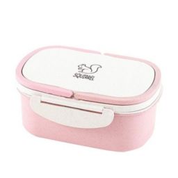 Wheat Straw Two Layer With Handle Microwavable Bento Lunch Box 1000ML - Pink