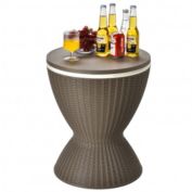 Costway 3 in 1 8 Gallon Patio Rattan Cooler Bar Table with Adjust Ice Bucket-Brown