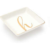 Juvale Letter H Ceramic Trinket Tray, Monogram Initials Jewelry Dish (4 x 4 Inches)
