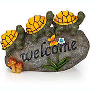 Welcome Turtles On A Rock Solar Powered Led Outdoor Decor Garden Light