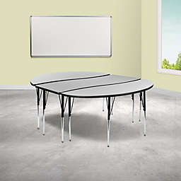 Flash Furniture 3 Piece 86" Oval Wave Collaborative Grey Thermal Laminate Activity Table Set - Standard Height Adjustable Legs