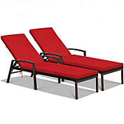 Costway 2 Pieces Patio Rattan Adjustable Back Lounge Chair with Armrest and Removable Cushions-Red