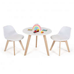 Costway Modern Kids Activity Play Table and 2 Chairs Set with Beech Leg Cushion-White