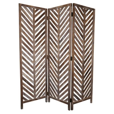Benjara 3 Panel Foldable Wooden Screen with Herringbone Pattern, Brown- Saltoro Sherpi