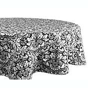 Contemporary Home Living 70" Charcoal Black and Gray Floral Damask Pattern Round Table Cloth