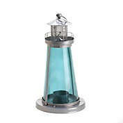 Zingz & Thingz 10" Blue and Silver Contemporary Lighthouse Candle Lantern