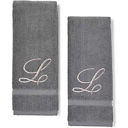 Juvale Monogrammed Hand Towels, Letter L Embroidered Gift (16 x 30 in, Grey, Set of 2)