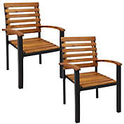 Sunnydaze 2pk Julian Acacia Wood and Steel Outdoor Patio Arm Chairs
