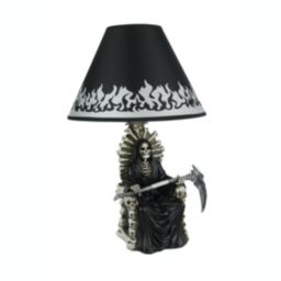 DWK Shadow of Judgement Grim Reaper on Throne Table Lamp and Fabric Flame Shade Gothic Décor