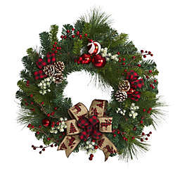 Nearly Natural Pinecones and Ornaments Artificial Christmas Wreath, 24-Inch, Unlit