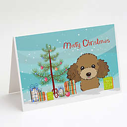 Caroline's Treasures Christmas Tree and Chocolate Brown Poodle Greeting Cards and Envelopes Pack of 8 7 x 5