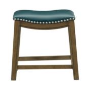 Lexicon 18"H Wood Leather Saddle Stool with Nailhead Trim, Brown - Green Seat