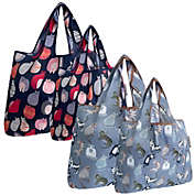 Wrapables Large & Small Foldable Nylon Reusable Bags, Set of 4, Stylish & Cool Kitties