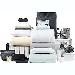 DormCo 100% Complete - Twin XL Bedding & Dorm Essentials Package in a Trunk - Hint of Mint / Granite Gray Color Set