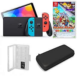 Nintendo Switch OLED in Neon with Paper Mario and Accessories
