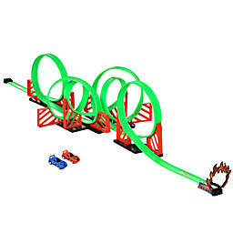 Qaba Track Builder Loop Kit Criss Cross Track Set Starter Kit with Pull-back Cars for 3-6 years old Boys and Girls Green
