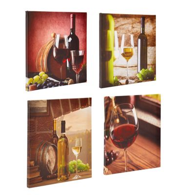Juvale Wine Canvas Wall Art Set, Modern Kitchen and Bar Decor (12 x 12 In, 4 Pack)