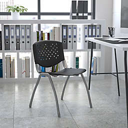 Emma + Oliver Home and Office Black Plastic Stack Chair with Perforated Back - Guest Chair