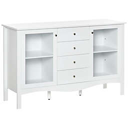 HOMCOM Modern Sideboard Serving Buffet Cabinet Cupboard with Glass Doors, Drawers and Adjustable Shelves for Living Room, White