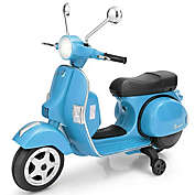 Infinity Merch Kids Vespa Scooter, 6V Rechargeable Ride on Motorcycle w/Training Wheels ,Blue