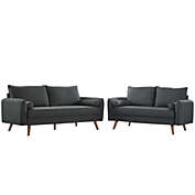 Modway Furniture Revive Upholstered Fabric Sofa and Loveseat Set, Gray