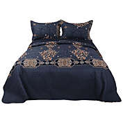 PiccoCasa Simplicity Quilt Coverlet Set Elegant Bedspread Bedding Quilt Set All Season, 3 Pieces Bedspread Luxury Floral Pattern with 2 Pillow Shams Navy Blue Queen