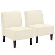 Gymax Set of 2 Armless Accent Chair Fabric Single Sofa w/ Rubber Wood Legs Beige