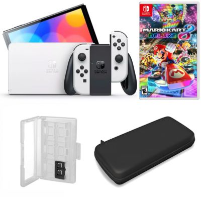 Nintendo Switch OLED in White with Super Mario Kart 8 and Accessories
