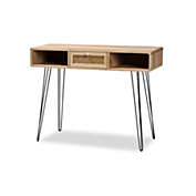 Baxton Studio Harrell Mid-Century Modern Transitional Oak Brown Finished Wood and Black Metal 1-Drawer Console Table