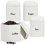 Juvale Stainless Steel Kitchen Canister Set, Sugar, Flour, Coffee, Tea (White, 40oz, 4 Pack)
