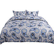 PiccoCasa Comfortable 3-Piece Luxury Paisley Floral Comforter Bedding Set Down Alternative Comforter Set with 2 Piece Pillow Shams Soft and Lightweight for All-Season Blue King