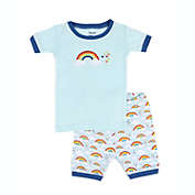 Leveret Kids Two Piece Cotton Short Pajamas Blue Rainbow