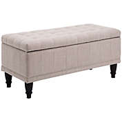 HOMCOM Large 42" Tufted Linen Fabric Ottoman Storage Bench With Soft Close Lid for Living Room, Entryway, or Bedroom - Beige
