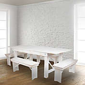 Emma + Oliver 40" x 12" Antique Rustic White Solid Pine Folding Farm Bench - Portable Bench