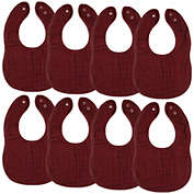 Muslin Cotton Baby Bibs, 8 Pack, Adjustable Size with Easy Snaps, Soft and Super Absorbent, Gentle on Sensitive Skin, Washable and Reusable, Drool, Girls and Boys By Comfy Cubs (Wine)