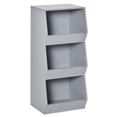 HOMCOM Kids Storage Cabinet Anti-toppling Design with 3 Tiered Shelves for Ample Space and Organization, 35.5&quot; H, Grey