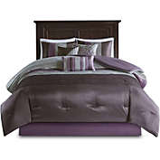 Slickblue King Size 7 Piece Bed In A Bag Comforter Set Faux Silk Purple Gray Stripes