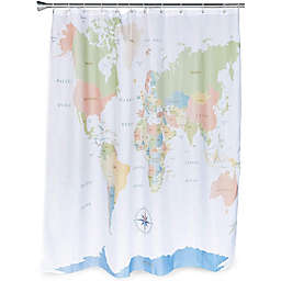 Okuna Outpost World Map Shower Curtain Set with 12 Hooks for Bathroom (70 x 71 Inches)