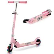 Gymax Folding Adjustable Height Kids Toy Kick Scooter Rear Brake 2 Flashing Wheels