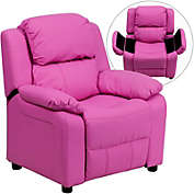 Flash Furniture Deluxe Padded Contemporary Hot Pink Vinyl Kids Recliner With Storage Arms - Hot Pink Vinyl