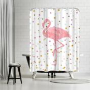 Americanflat 71" x 74" Shower Curtain, Pink Flamingo on Confetti by Peach & Gold