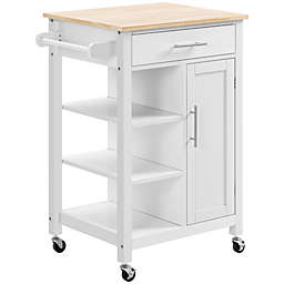 HOMCOM Compact Kitchen Trolley Utility Cart on Wheels with Open Shelf & Storage Drawer for Dining Room, Kitchen, White