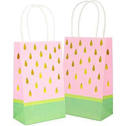 Blue Panda Watermelon Birthday Party Favor Gift Bags with Handles (9 x 5 x 3 in, Pink with Gold Foil)