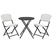 Costway-CA 3 Pieces Patio Rattan Bistro Set with Round Dining Table and 2 Chairs